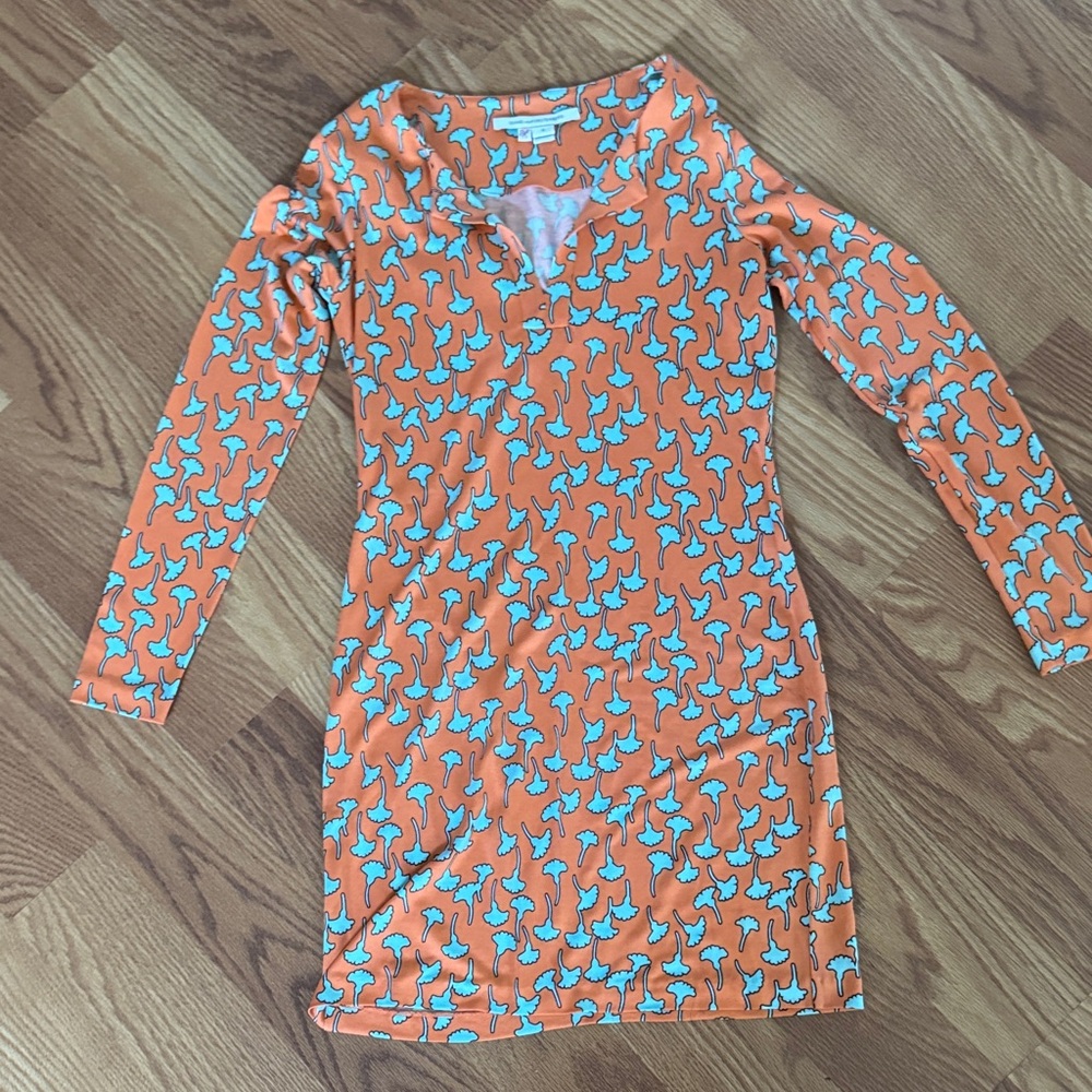 Diane Von Furstenberg Orange and Blue Floral Dress